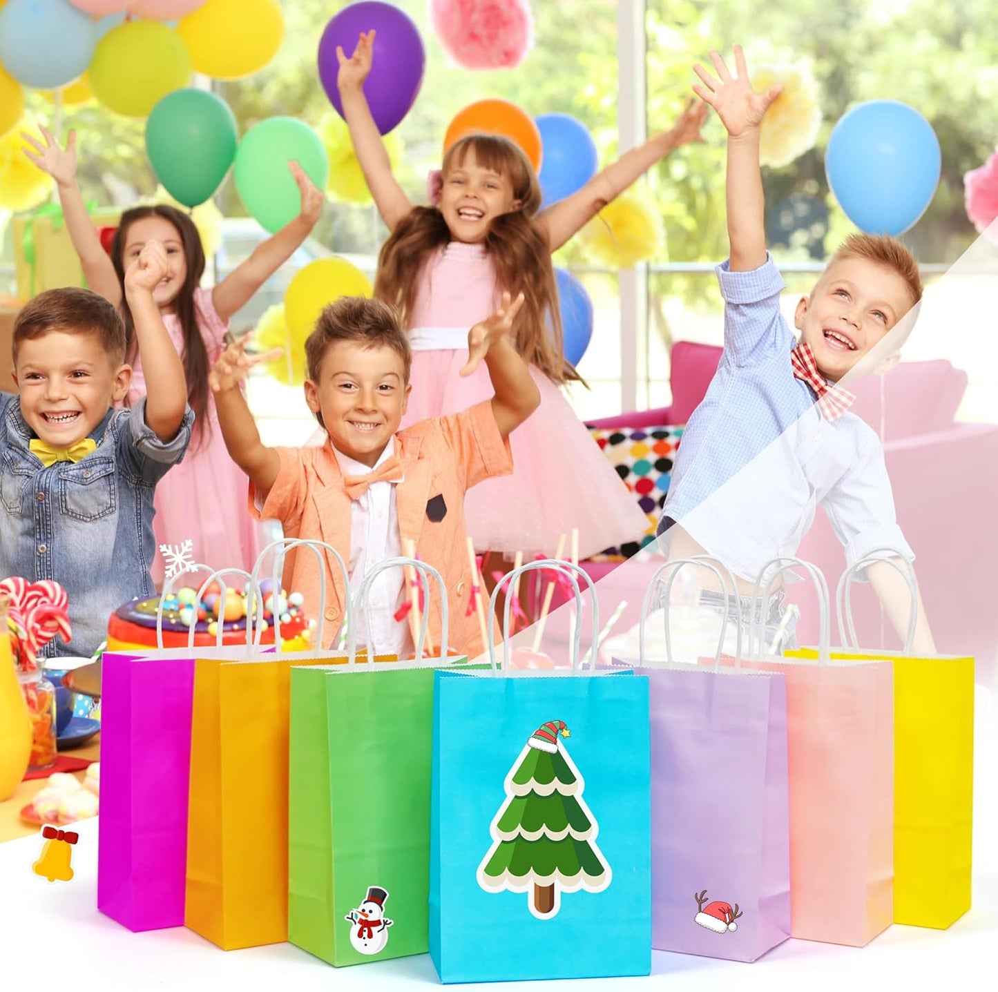 25 PCS Small Gift Bags Yellow Kraft Paper Bags with Handles for Party Favor (6.3 x 3.1 x 8.6 In)