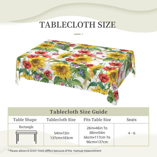 Sunflower Floral Red Rectangular Tablecloth Yellow Flower Table Cloth with Wavy Lace Decoration Summer Florals Table Cover for Dining Holiday Parties Birthday Rectangle Tablecloths 54x72 inch