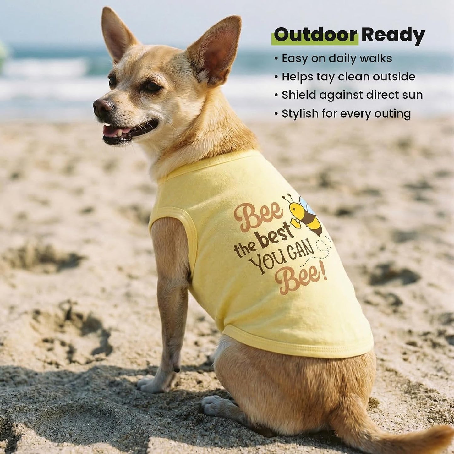 Bee the Best You Can Dog Shirt, Summer Clothes for Small Dogs Boy Girl, Funny Pet Outfit, Yellow, Brown, Blue, XS