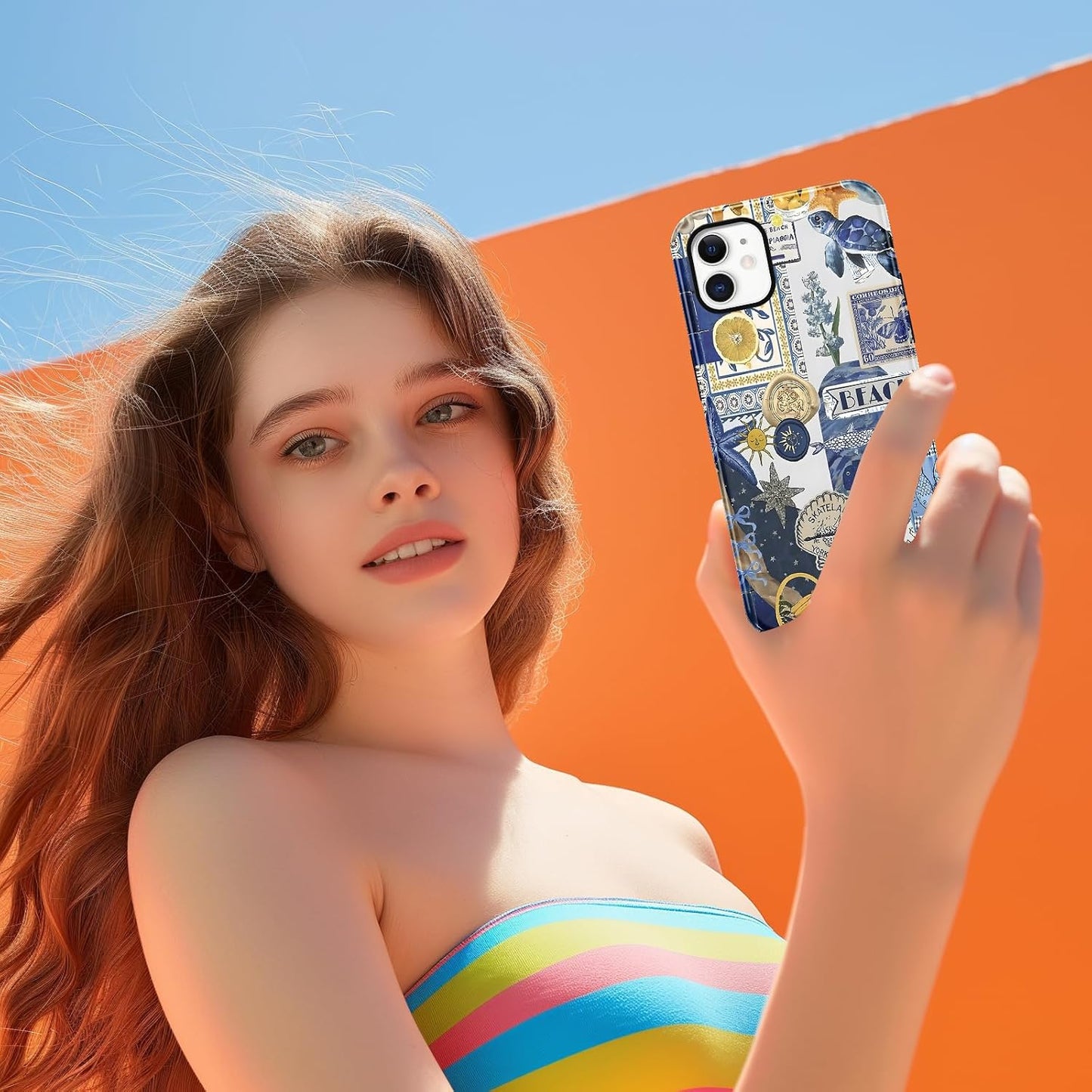 Cute Summer Collage Phone Case for iPhone 11, Summer Beach Ocean Vintage Seashell Flower Collage Design Cover,2-Layer Shcokproof Cove for Women Men -Ocean Lemon Collage