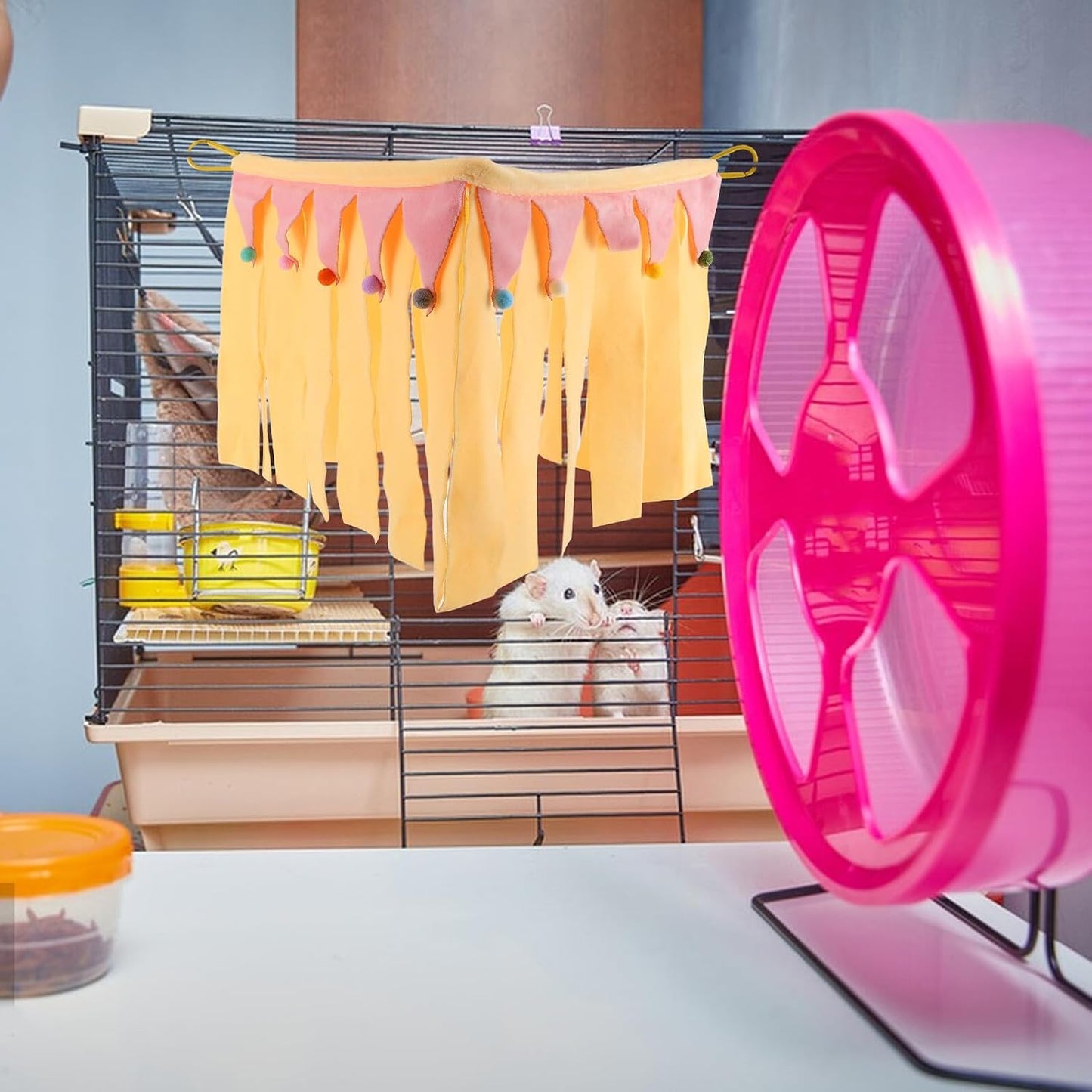Small Animal Hideout Cave for Hamster and Guinea Pig, Yellow Four-Sided Corner Shelter, Soft Pet Hideaway House for Bunny, Chinchilla, Suitable for Year-Round Use