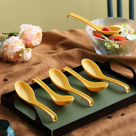 Soup Spoon, ECO Friendly Dinner Spoon,Made of Food Grade PP, BPA Free,Easy Clean,Dishwasher Safe Set of 12(Gold Yellow)