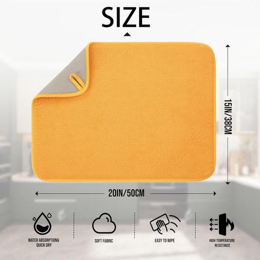 2 Pack Microfiber Dish Drying Mat for Kitchen Counter,Ultra Absorbent Dish Drainer Mat ,Dish Drying Pad , Dish Rack Mat 20Γ15 Inch (Yellow)