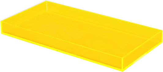 Acrylic Tray Bathroom Tray for Countertop, Guest Towel Holder Tray for Napkin Perfume Jewelry Makeup, Vanity Trays for Soap Dispenser, Aromatherapy, Cup & Candle, Yellow