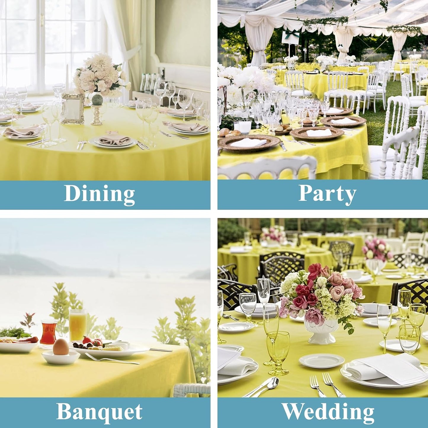 Tablecloth 6 Pack 120inch Round Table Cloth Polyester, Yellow | Stain and Wrinkle Resistant Polyester Dining Table Cover for Kitchen Dining Party Wedding Tabletop Buffet Decoration