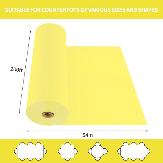 54 Inch X 200 Feet Plastic Table Cover Roll Disposable Tablecloth with Slide Cutter for All Type/Shape Tables | Picnic, Party, Banquet, Birthdays, Weddings (Light Yellow)