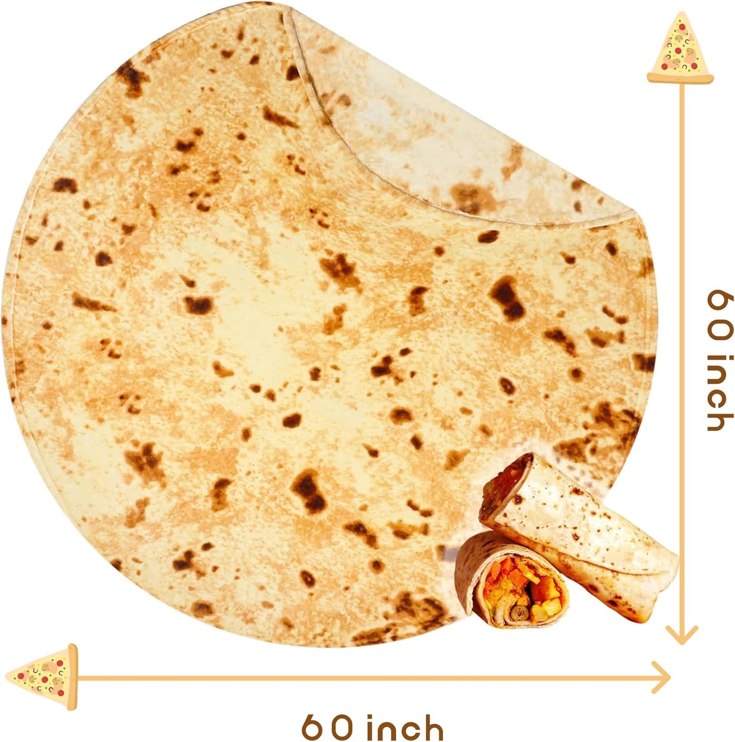 Burritos Tortilla Blanket, 300 GSM Double Sided Giant Funny Gift Throw, Realistic Novelty Super Soft Sofa Yellow Taco Food Blanket for Kids/Pets and Adults