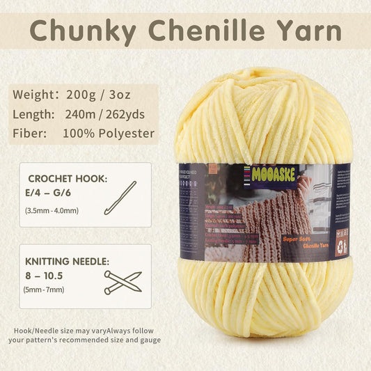 Chunky Velvet Yarn for Crocheting & Knitting, 7.05oz 262.4yd Super Soft Chenille Plush Yarn, Bulk Thick Yarns for Baby Blankets, Amigurumi, Scarves | 20 Colors (1, Duck Egg Yellow)