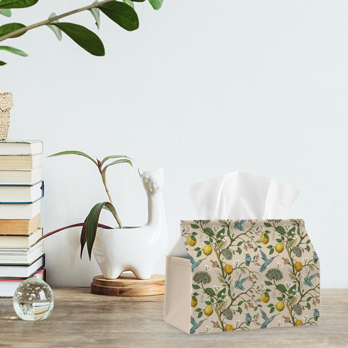 Yellow Lemon Bird Fabric Tissue Box Cover for Home Office Bathroom Decor | Cute Tissue Holder for Tabletop Kitchen Bedroom Living Room Dorm Car,Home Office Decor Gifts,Fabric Washable,7''×3.5''×6''