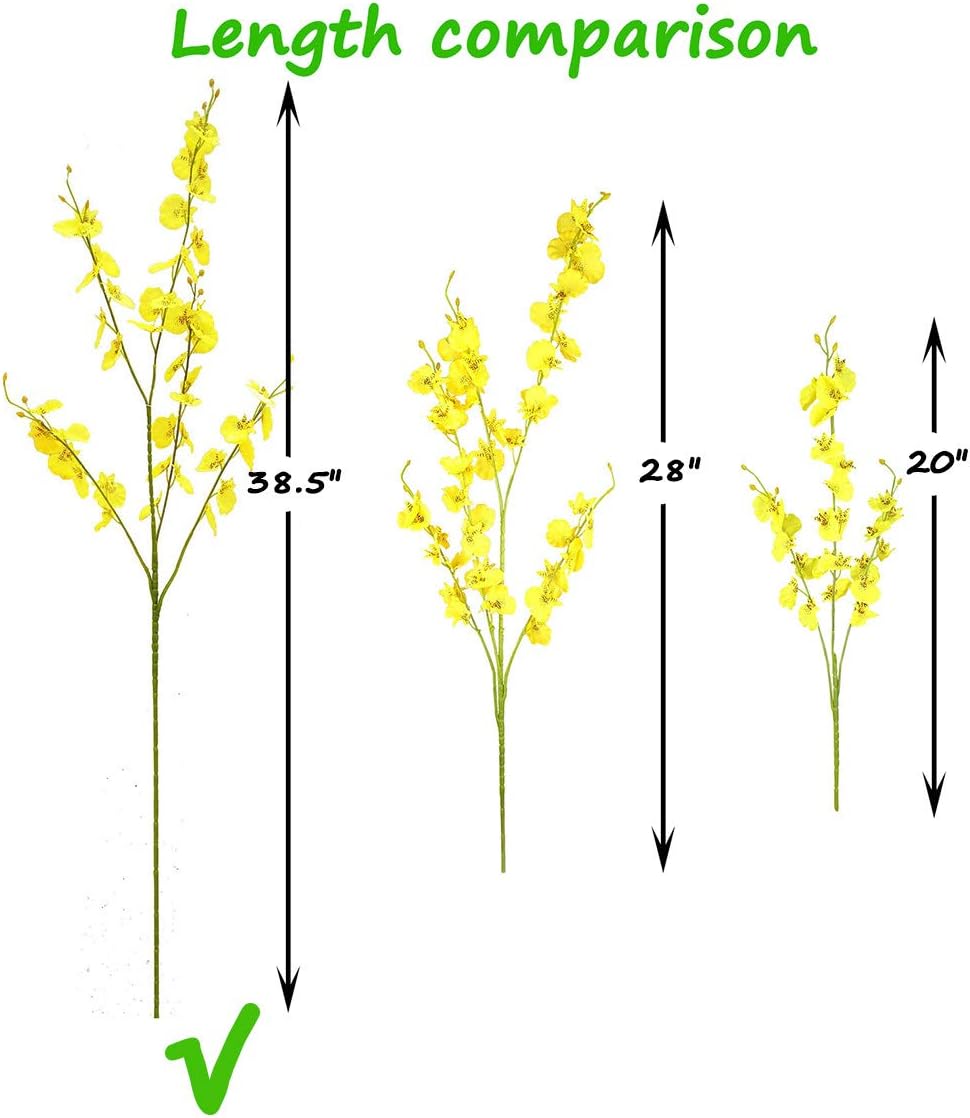 Yellow Orchids Silk Fake Flowers in Bulk, 12 Pcs (Each 38.5”), for Wedding Festive Party Home Office Decoration, No Include Vase