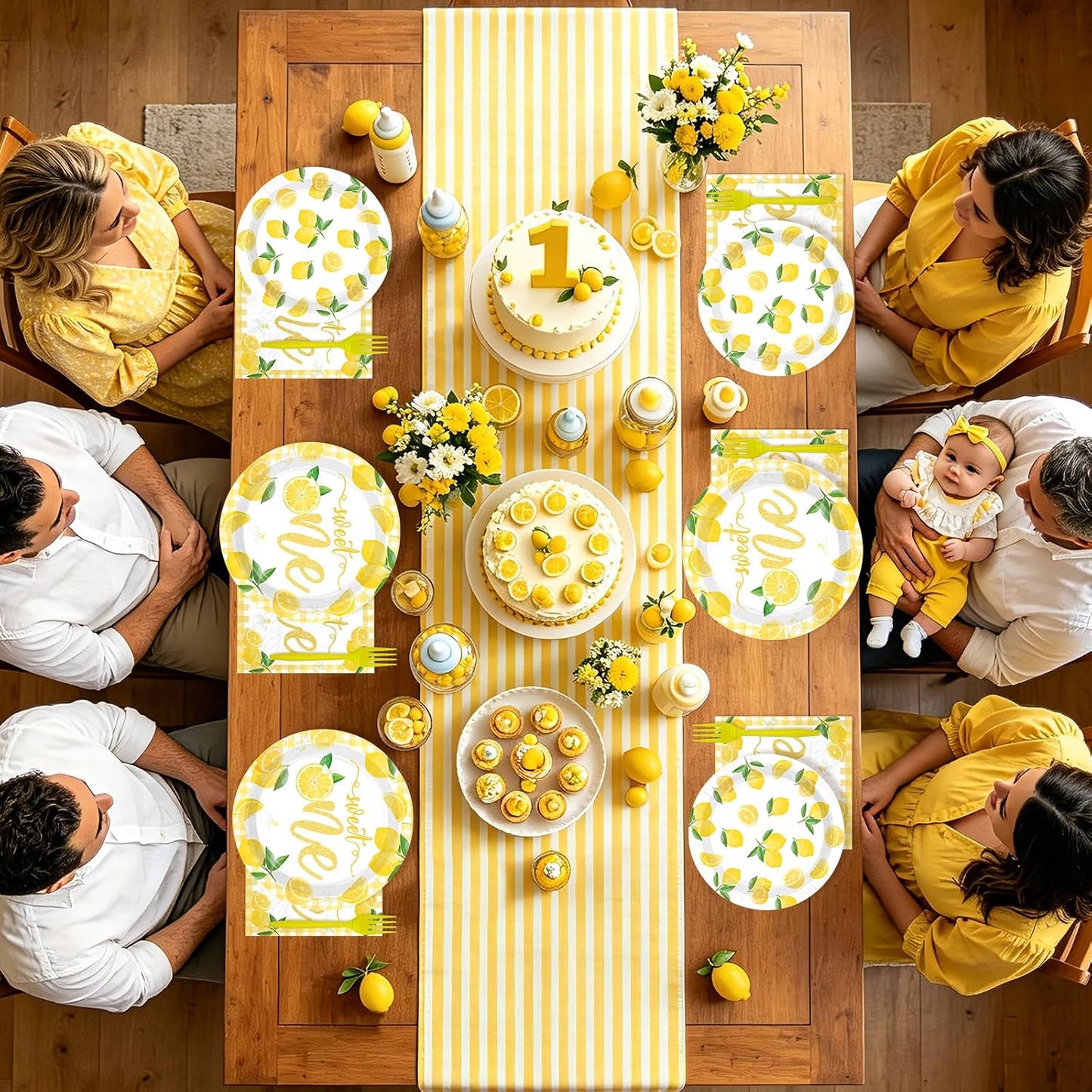 96Pcs Lemon 1st Birthday Party Decoration Lemon Sweet One Plates and Napkins Yellow Citrus Fruit Tableware Set for Summer Lemonade Theme Birthday Baby Shower Party Supplies, Serves 24