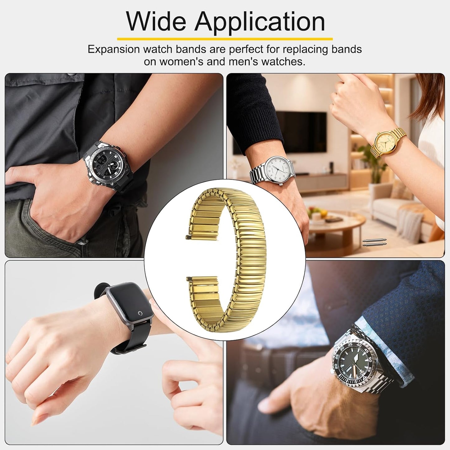 Expansion Watch Bands Stainless Steel with Spring Bars Removal Tool for Women Men Metal Replacement Watch Bands