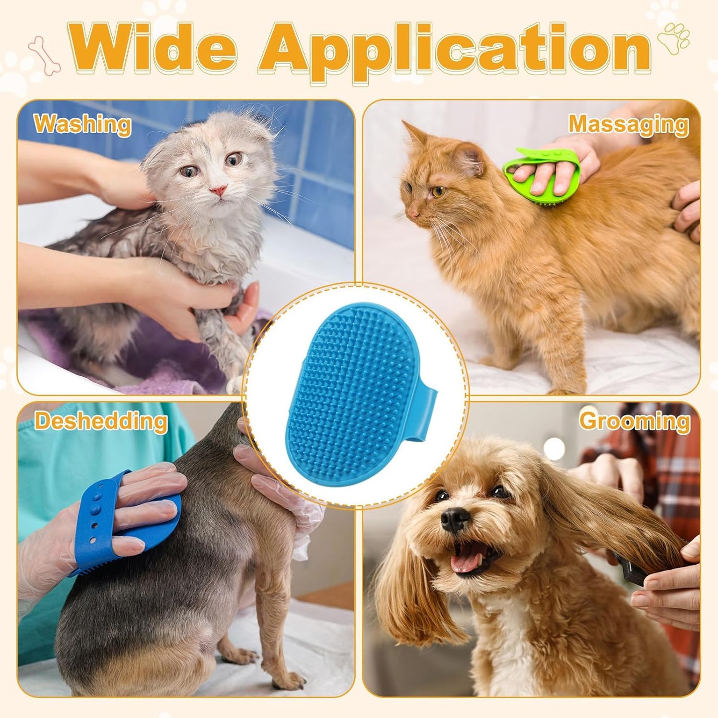 Dog Bath Brush, Silicone Pet Shampoo Brush with Adjustable Ring Handle Massage Scrubber Comb(2Pcs, Yellow/Pink), for Long Short Hair Dogs and Cats Bathing Cleaning Shampooing