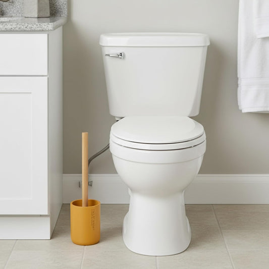 Compact Mustard Yellow Toilet Brush & Holder Set, Bamboo Handle | Deep Clean, Stiff Bristles, Drip Base, Modern Decor, Concealed Holder, Powder Room, Daily Toilet Cleaning