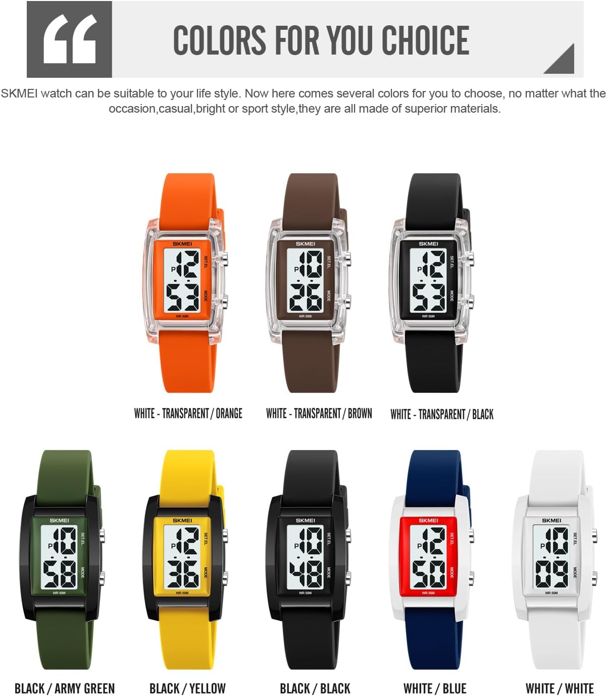 Gosasa Fashion Women’s Men's Digital Big Numbers LED Watches | Unisex Sport Casual Wrist Watch,Rectangular Face, Waterproof ,Silicone Strap,EL Backlight