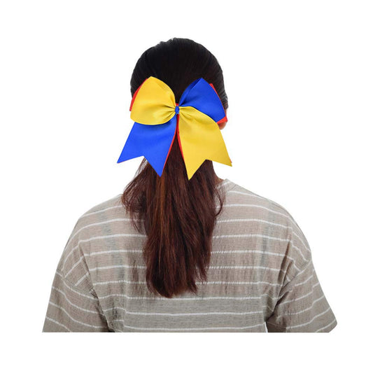 16PCS 8" Large Cheer Hair Bows Ponytail Holder Elastic Band Handmade for Cheerleading Teen Girls College Sports (Royal Blue/Yellow, 1 Count (Pack of 16))