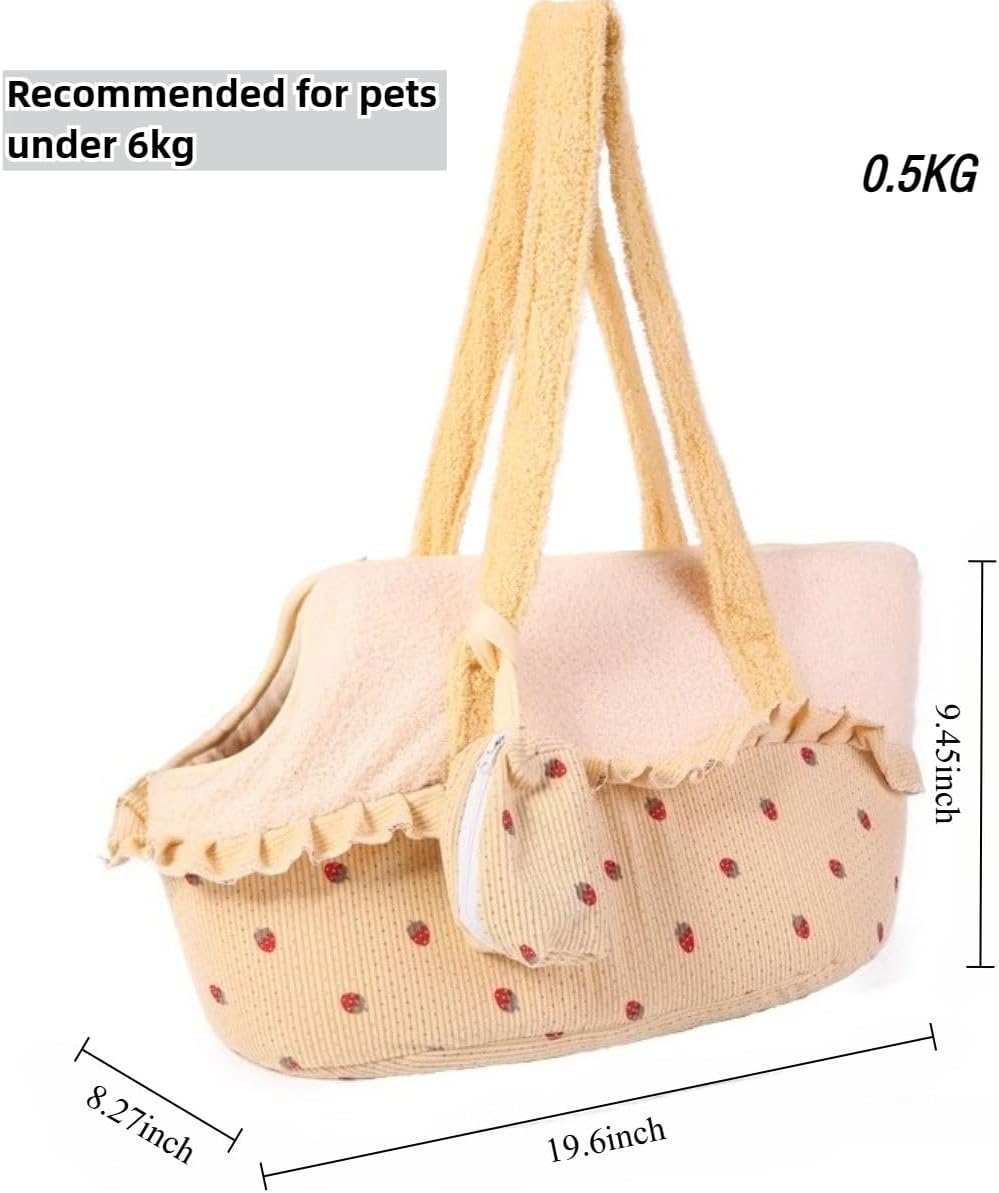 Cat Carrier Bag with Ruffle Trim – Soft Corduroy Pet Travel Bag for Small Cats, Cute Polka Dot Design for Walking Outdoors (Yellow)