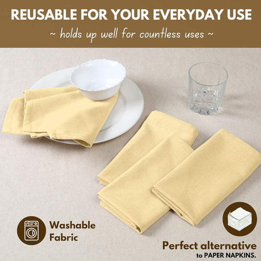 Solid Light Yellow Cloth Napkins Set of 4, 100% Cotton Washable Fabric, 17x17 inches, Reusable Table Linen Napkins for Dinner, Party, Wedding, Pale Yellow