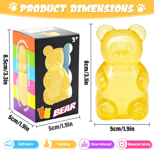 Bear Squishy Toy, Slow Rising Stress Relief Sugar Squeeze Toy for Kids & Adults, High Density Sensory Stress Balls, Stocking Stuffers, Birthday Party Favors, Anxiety Relief Toys for Boys Girls(yellow)