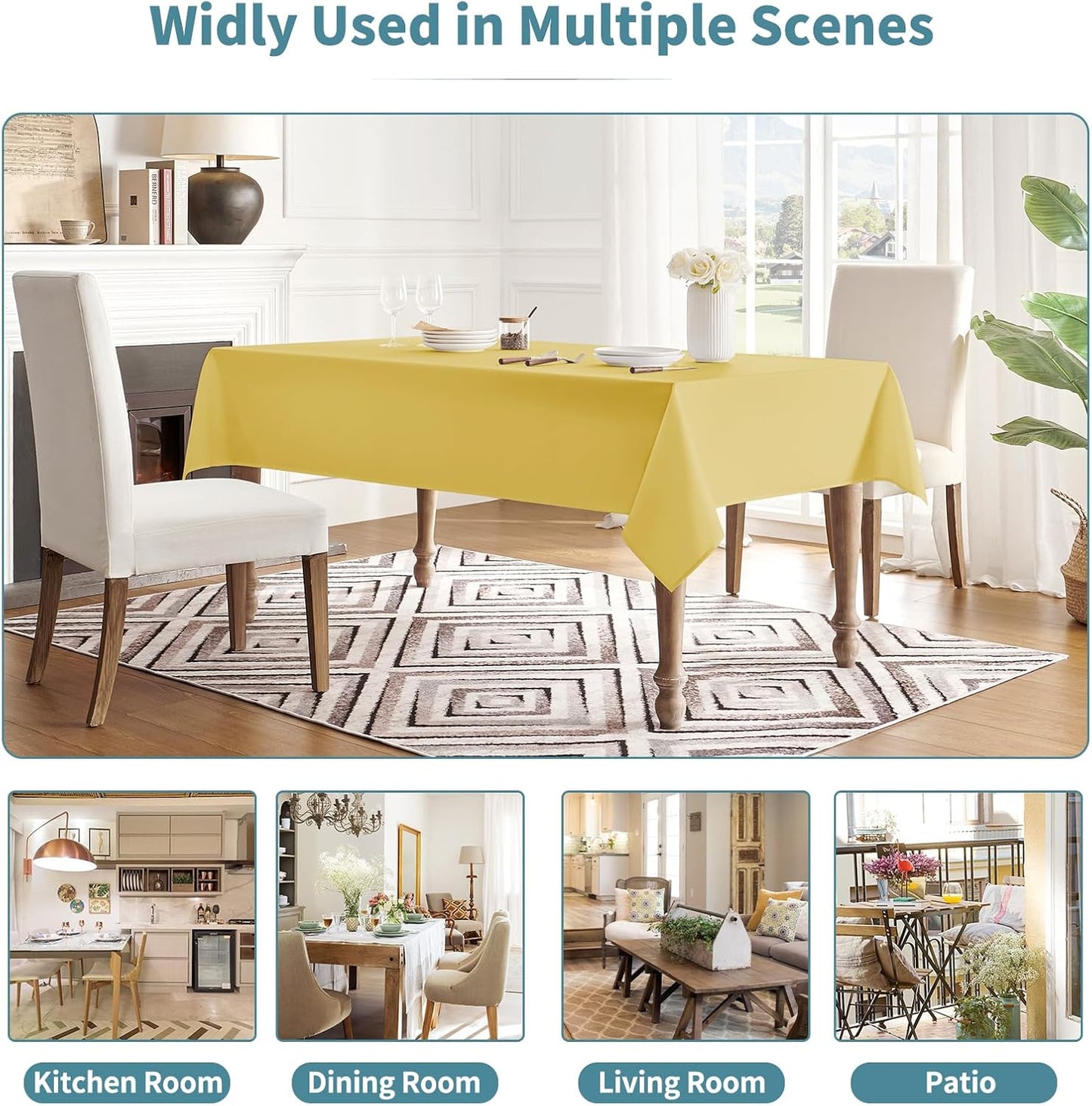 Table Cloth Rectangle Waterproof Spill-Proof Wrinkle-Free Tablecloth Washable, Kitchen Dining Tabletop Decoration, Fabric Table Cover for Indoor and Outdoor Use, 60 x 120 Inch, Yellow