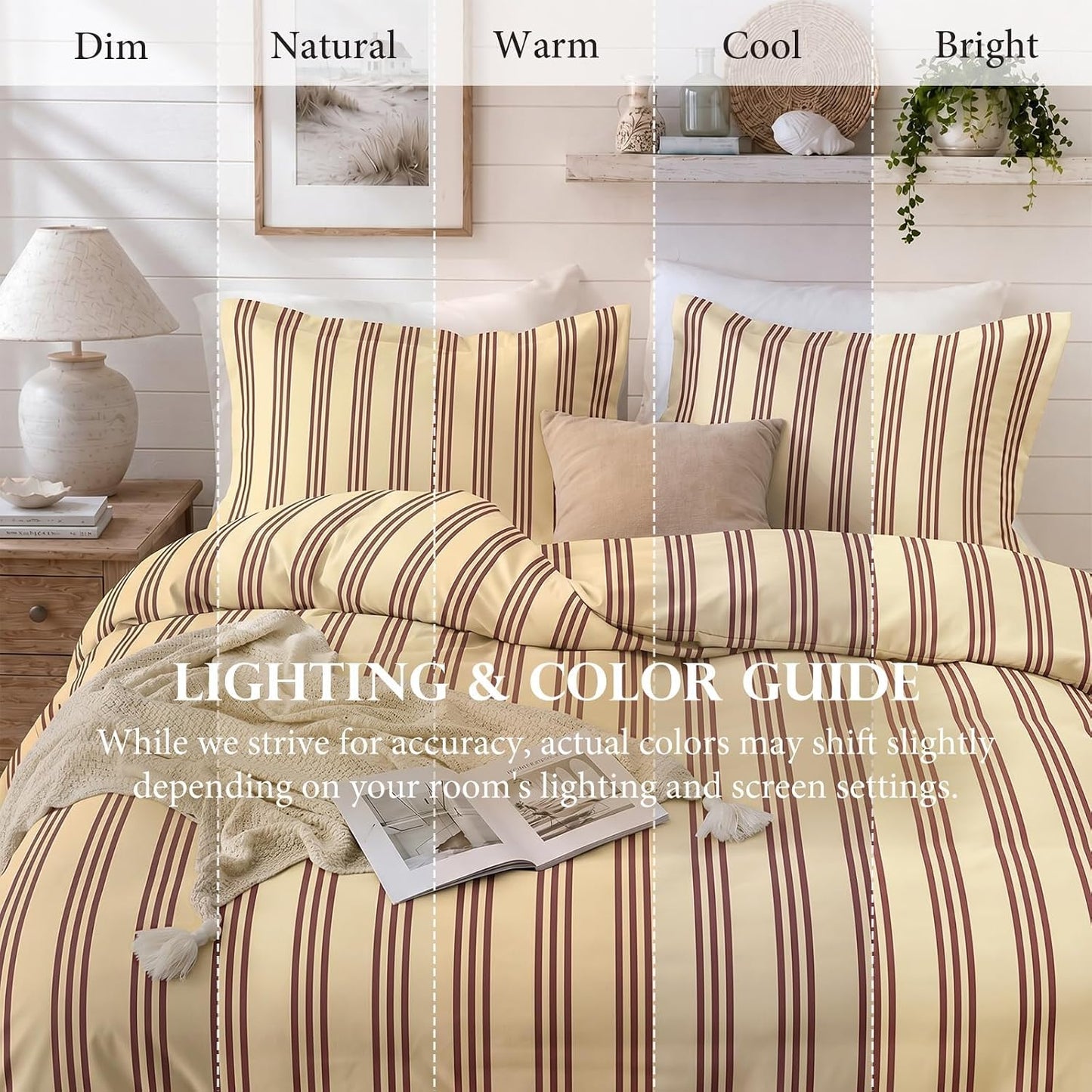 Striped Duvet Cover Queen, Yellow Duvet Cover with Red Stripes | Ultra Soft Brushed Microfiber, OEKO-TEX Certified, Breathable Bedding Set, Zip Closure, 8 Corner Ties, No Insert