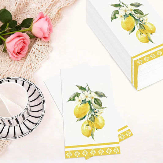 100Pcs Lemons Paper Napkins 3 Ply Watercolor Yellow Lemons Napkins Yellow Summer Fruit Theme Disposable Paper Guest Towels for Bathroom Anniversary Wedding Bridal Shower Birthday Italian Theme Party