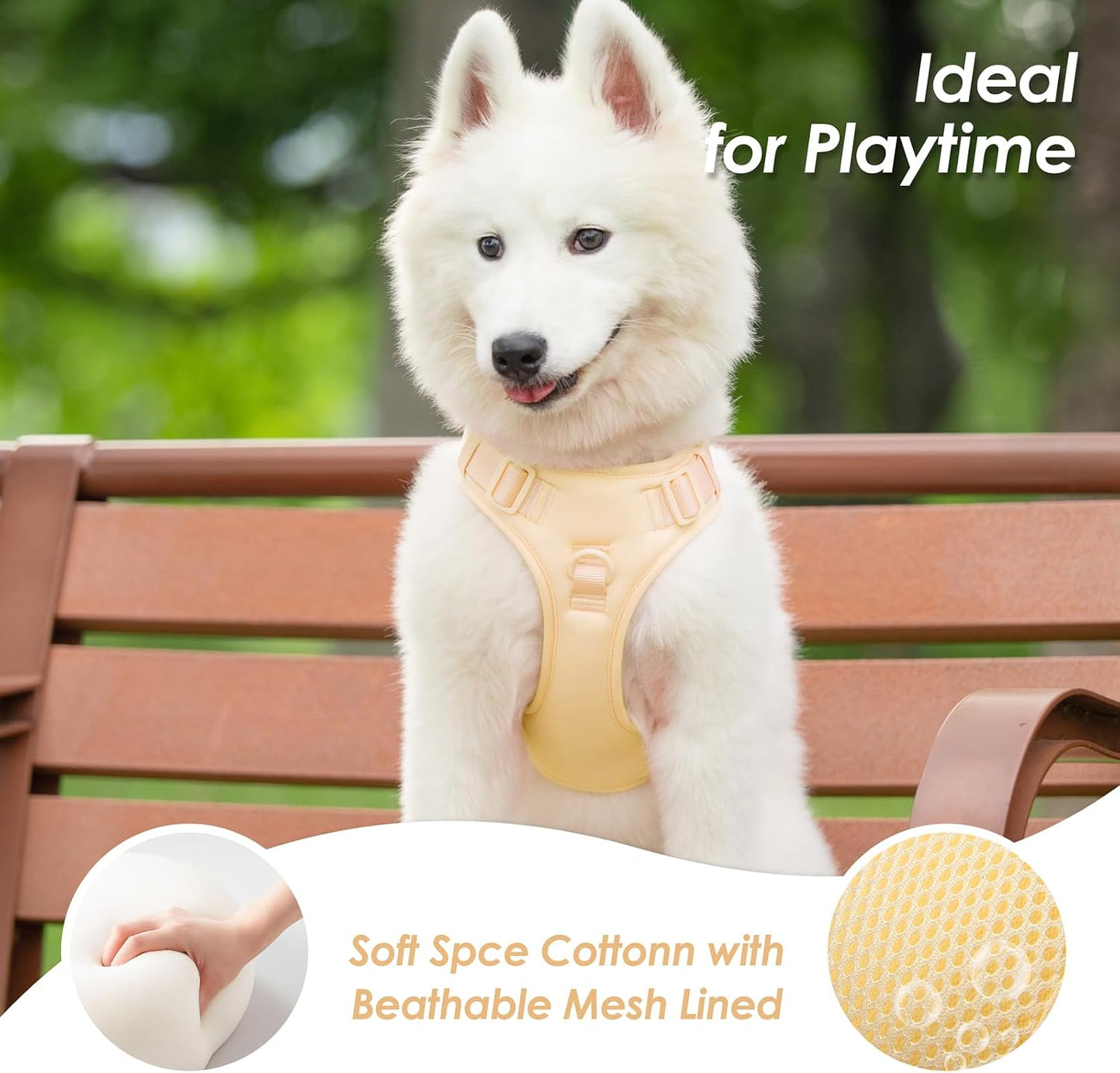 No Pull Dog Harness for Small Sized Dogs, Puppy Vest No Choke | Light Yellow XS, Release at Neck, Soft Space Cotton, Padded Breathable, 2 Metal Leash Hooks, Adjustable, with Control Handle
