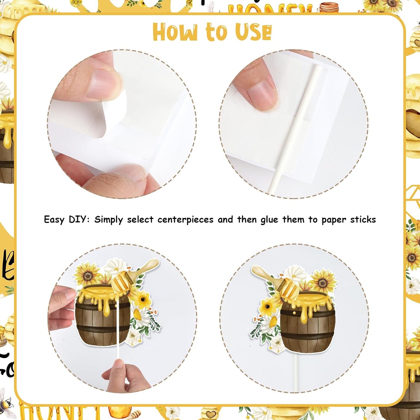 Bee Bridal Shower Decoration, 24pcs She Found Her Honey Decoration Table Centerpiece Stick Double-Sided Printing for Bride to Bee Bachelorette Engagement Wedding Party
