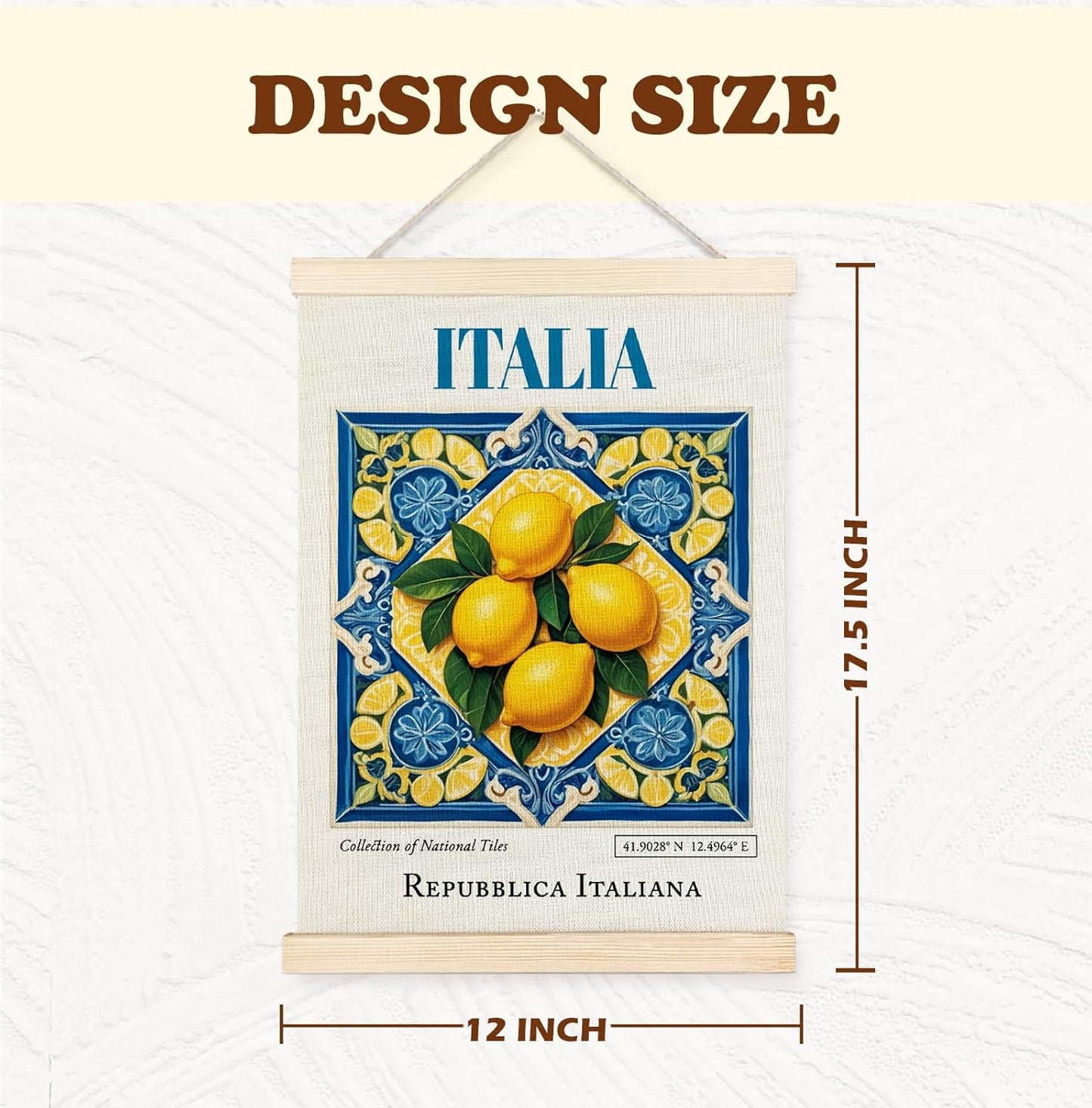Yomisex Italia Tile Lemon Wall Art Poster, Traditional Republica Italiana Ceramic Tiles Lemons Gift Aesthetic Canvas Prints Wall Art Framed for Home Kitchen Dining Room Decor, 12x16 Inch