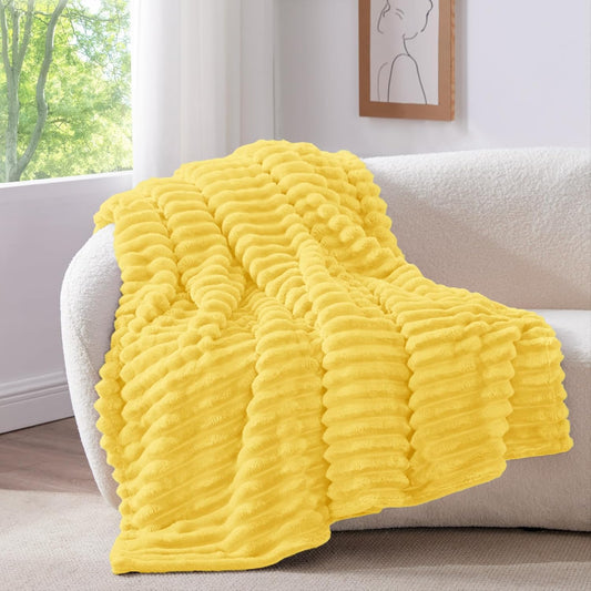 Striped Fleece Throw Blanket, Custard Yellow, 50"x60" | 300GSM Microfiber Fleece, Soft Cozy, Lightweight Warm, Double-Sided Plush, Machine Washable, Gift, Room Decor, for Couch Sofa