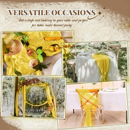 12 Pack Cheesecloth Table Runner,Light Yellow(17.7×108 Inch) | Long ,Romantic, Semi Sheer ,Rustic Boho Gauze Table Runners for Wedding Bridal Shower Birthday Party Decorations