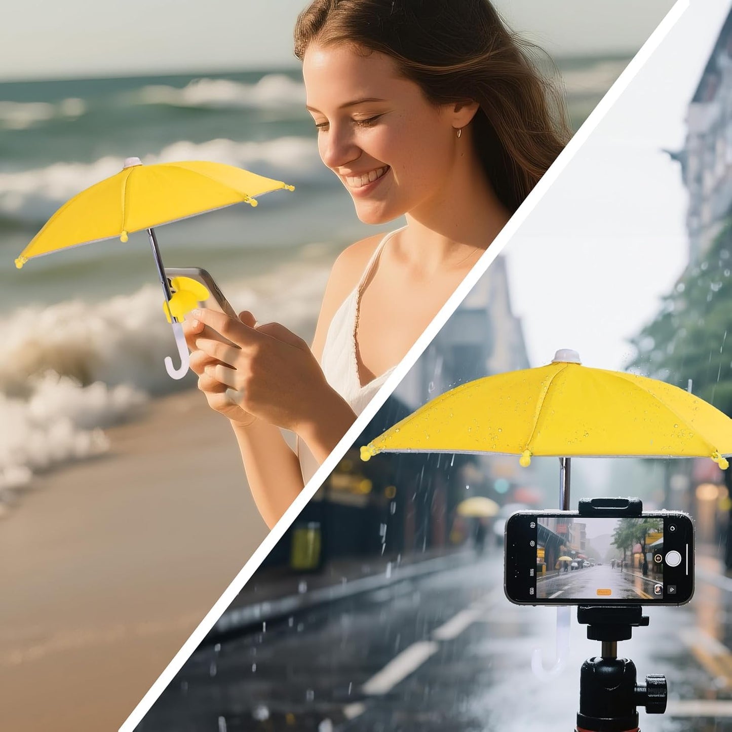 2 Pack Cell Phone Umbrella for Sun Shade, Universal Adjustable Stand With Cute Piggy Suction Cup, Outdoor Anti-reflective Glare Blocking Cell Phone Sun Visor, Black&Yellow