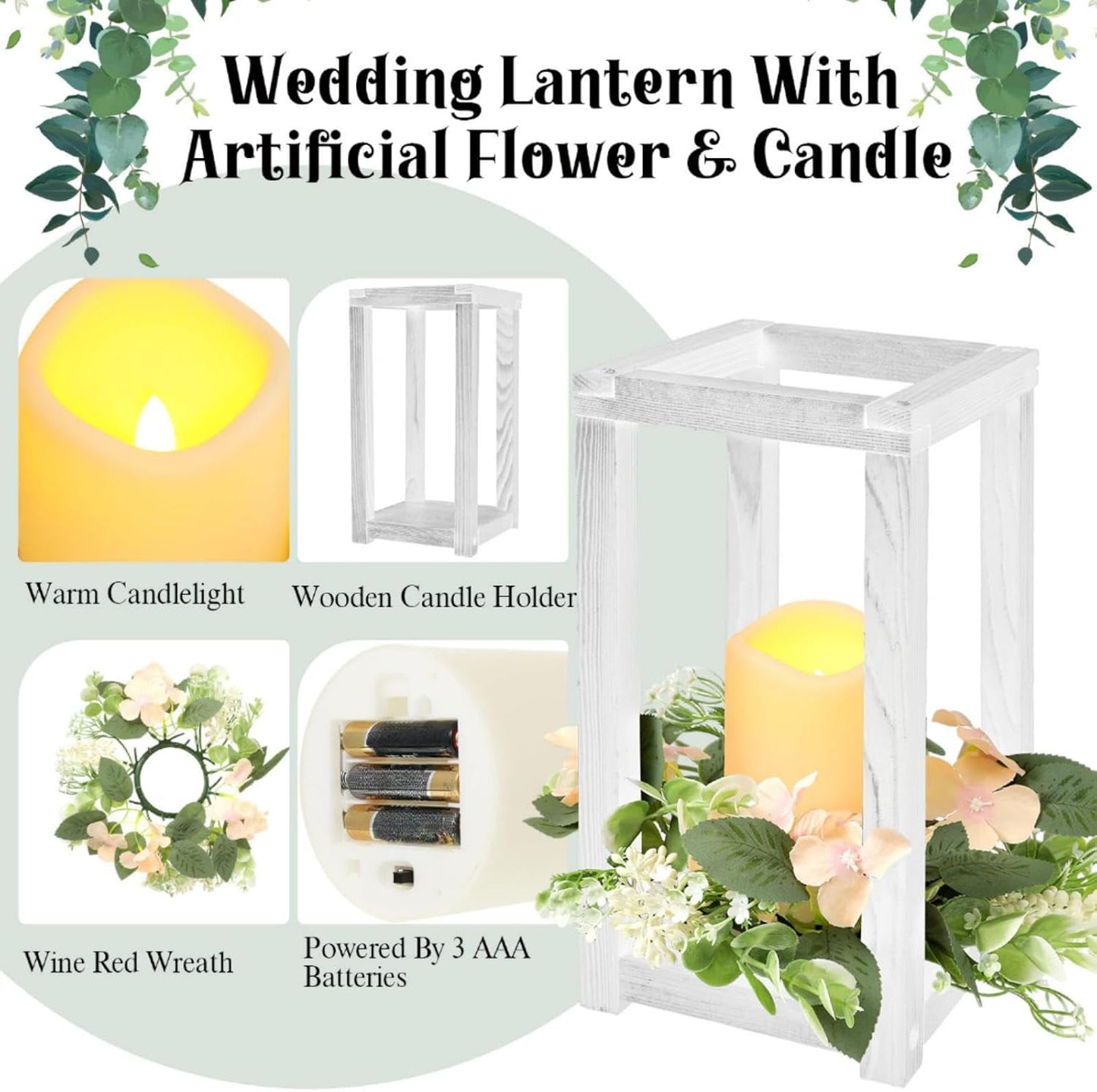 30 Pcs Wooden Wedding Lantern Centerpiece Integrated Holders with Candles and Wreaths Rustic Wooden Candle Lantern Decor for Wedding Party Table Valentine Decor (Yellow)