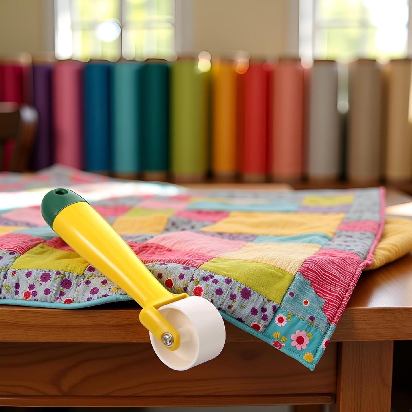 Yellow Quilting Seam Roller Quilting Roller Roll and Press Sewing Roller Tool with Easy to Grip Handle for Quilting, Sewing, Wallpaper, Home Decoration Attractive Design Sewing Tools (15 X 2.3 cm)