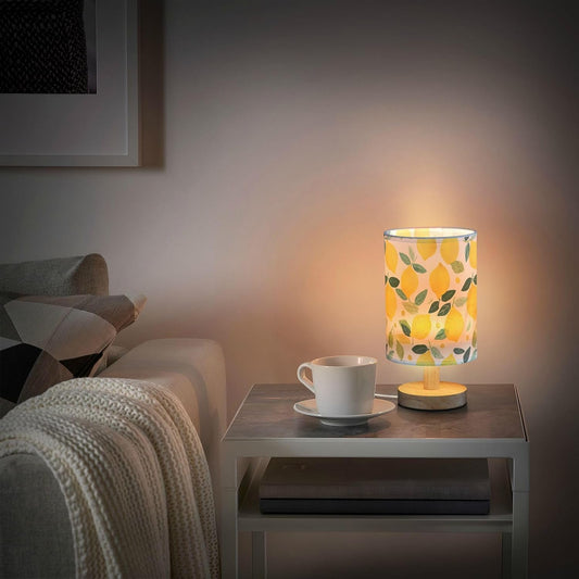 Bedside Table Lamp Lemon Yellow Citrus Fruits (92) Kids Nightstand Lamp Night Light Fabric Shade for Bedroom Living Room Home Office