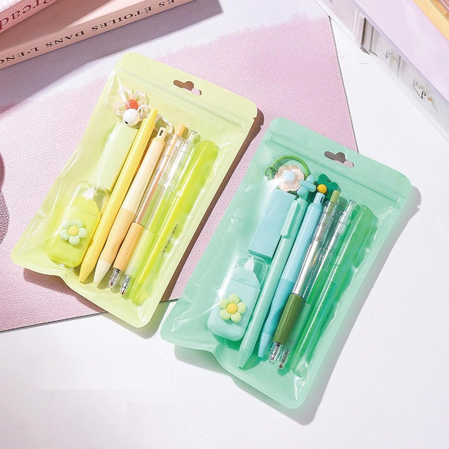 8 Pcs Cute Yellow Stationery Set for Girls Boys Women Back to School Supplies Office Supplies Kawaii Candy Colors Stationery Gift Including Pen Pencil Highlighter Eraser (Yellow)