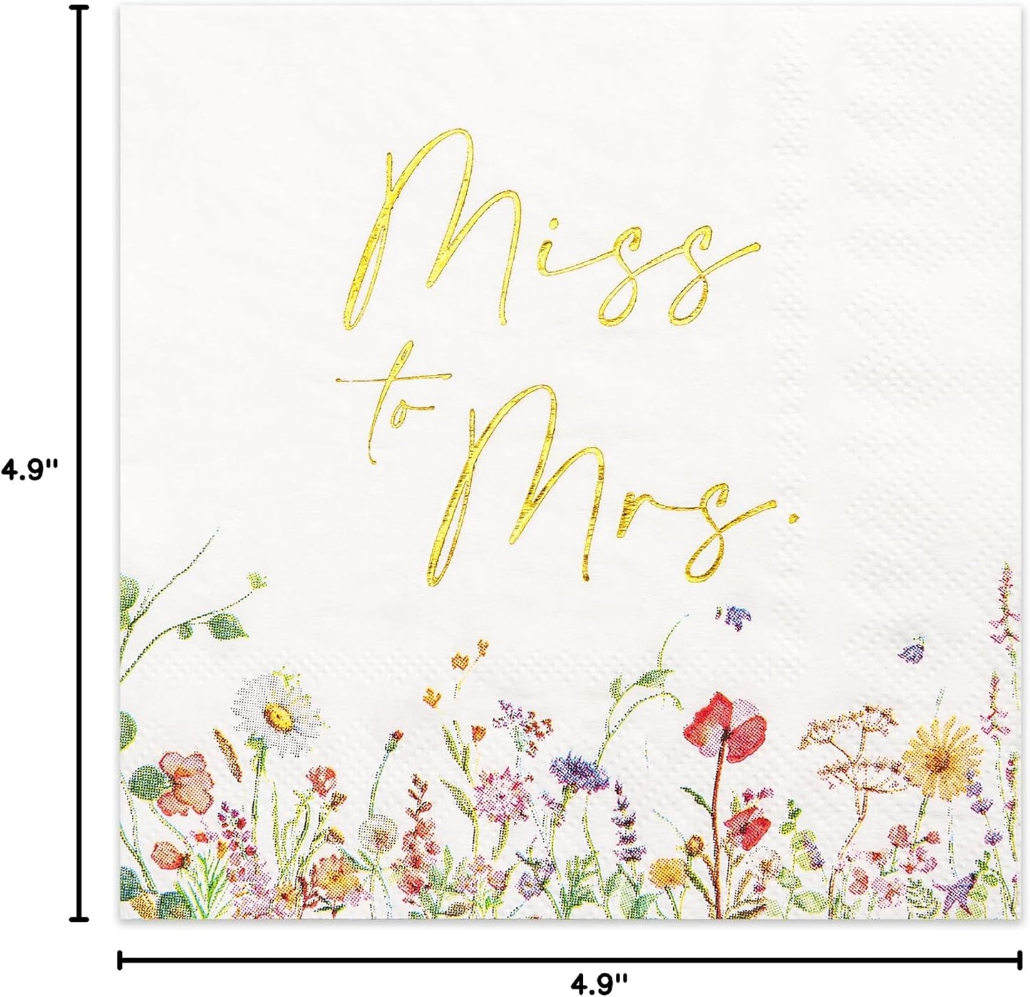 3-Ply Floral Bridal Shower Napkins - Gold Foil Miss to Mrs Paper Disposable Napkins for Engagement/Bridal Shower/Wedding/Bachelorette Party Decoration, 50 Counts