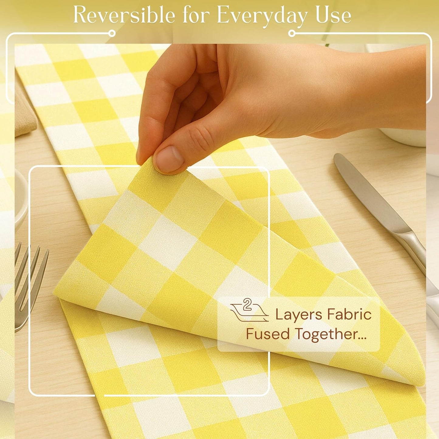 Lemon Yellow Buffalo Check Table Runner, 13x108 Inches, 100% Cotton, Washable, Reusable Farmhouse Dining Table Linen, Bright Summer Décor for Weddings, Baby Showers & Everyday Dining