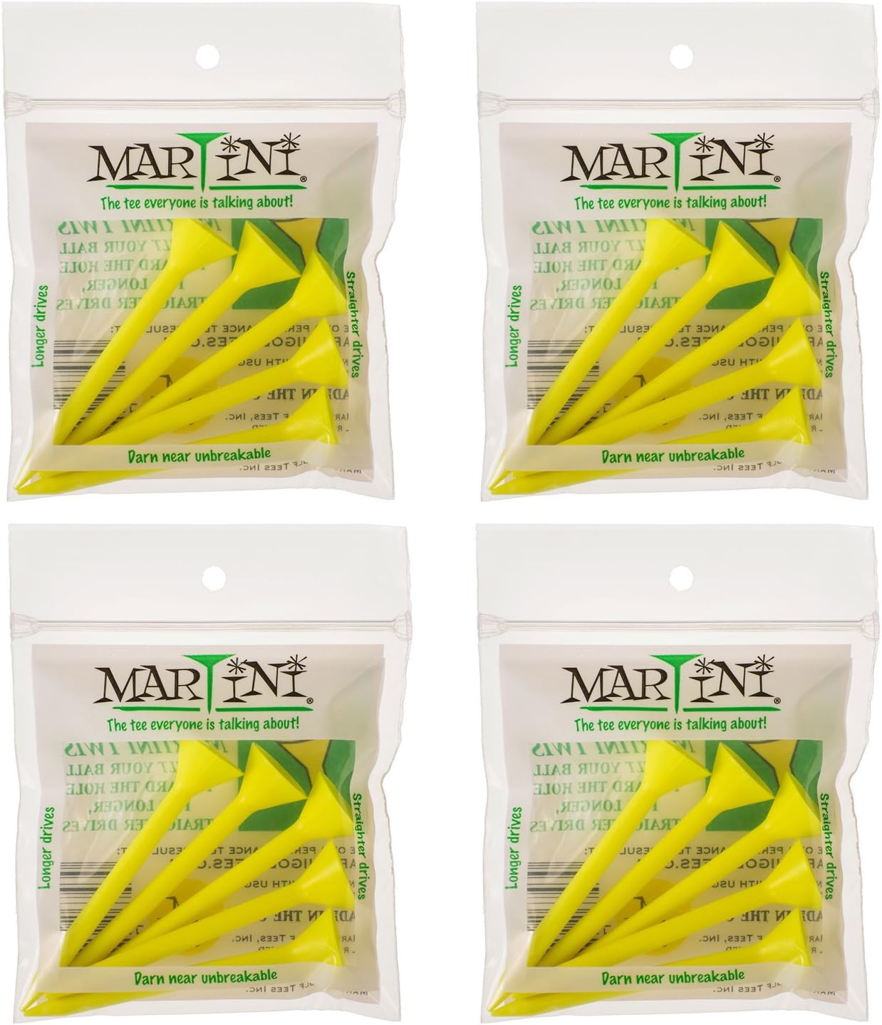 Golf Tees 3 1/4" 4 Pack of Yellow - 20 Tees Total - Virtually Unbreakable