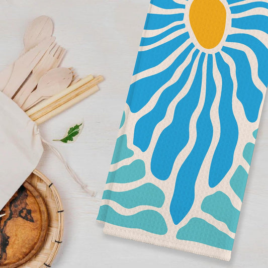 Retro 60s Groovy Hippie Light Blue and Yellow Flower Matisse Floral Kitchen Towels & Tea Towels,Dish Cloth Flour Sack Hand Towel for Farmhouse Kitchen Decor,24x16 Inches Cotton Dish Towels Dishcloths