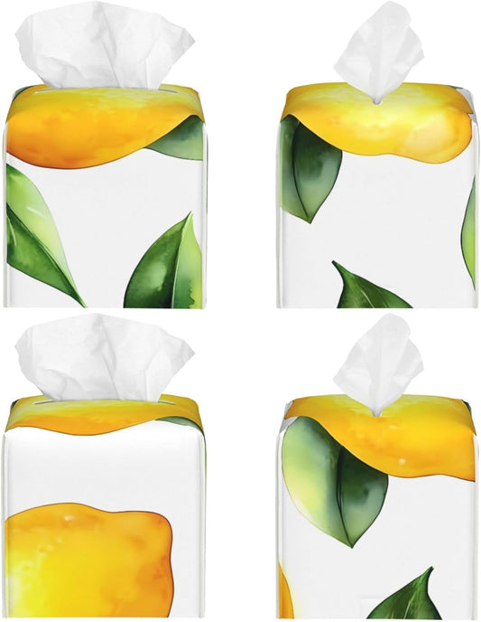 Lemon Fruits Square Leather Tissue Box Cover, Waterproof Decorative Napkin Holder Organizer for Car, Office, Home
