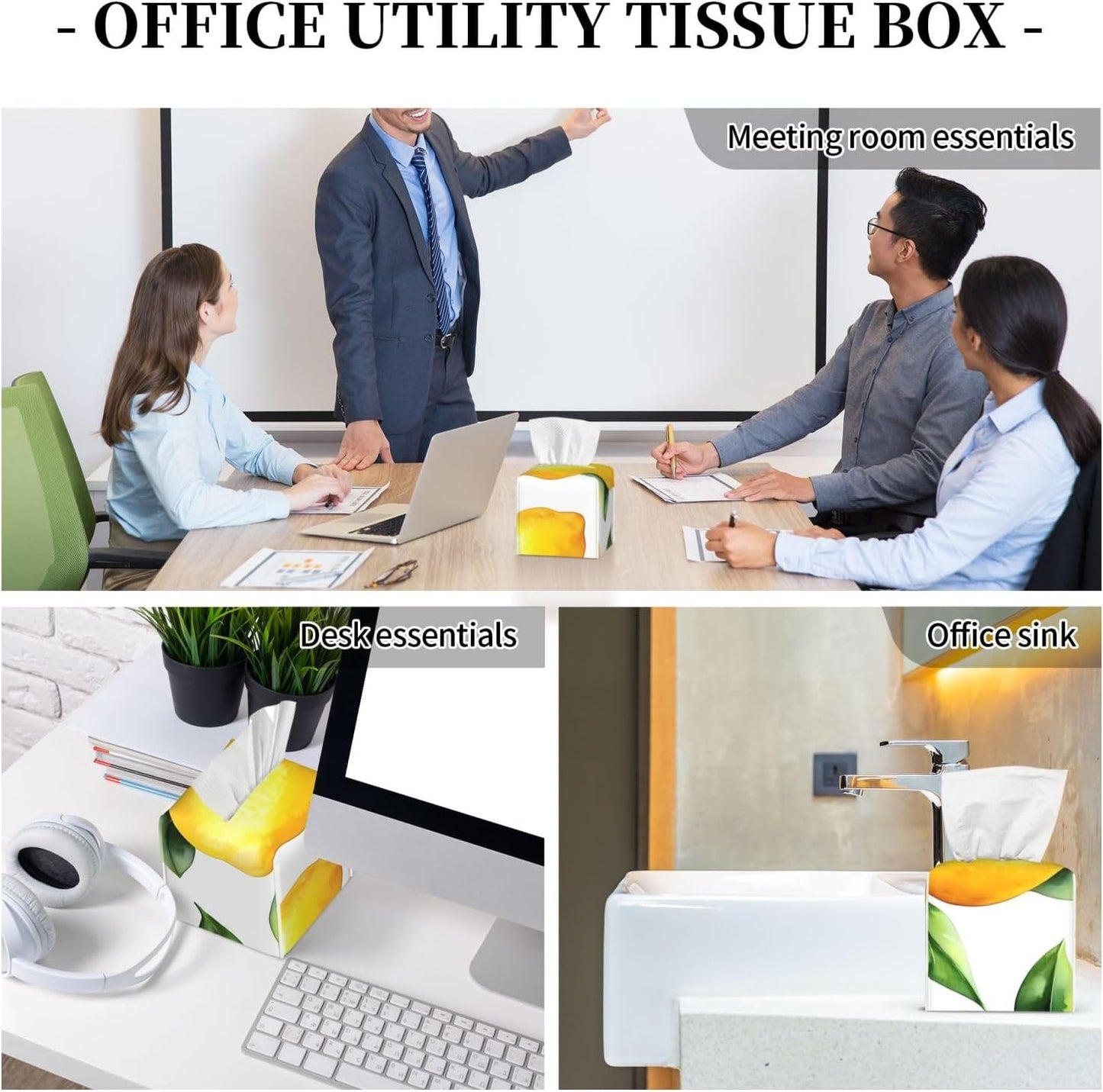 Lemon Fruits Square Leather Tissue Box Cover, Waterproof Decorative Napkin Holder Organizer for Car, Office, Home