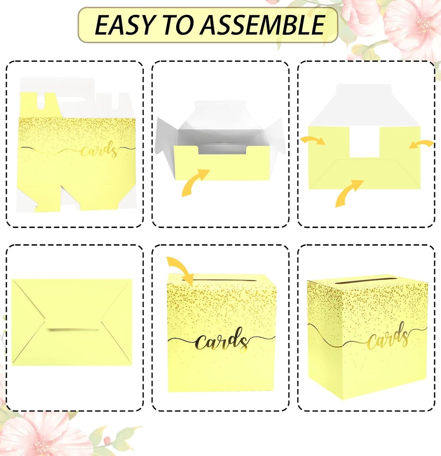Yellow Wedding Card Box with Gold Foil Yellow Gift Card Holder Box for Party Wedding Reception Graduation Birthday Baby Shower Retirement Cardboard Envelope Raffle Box with Slot