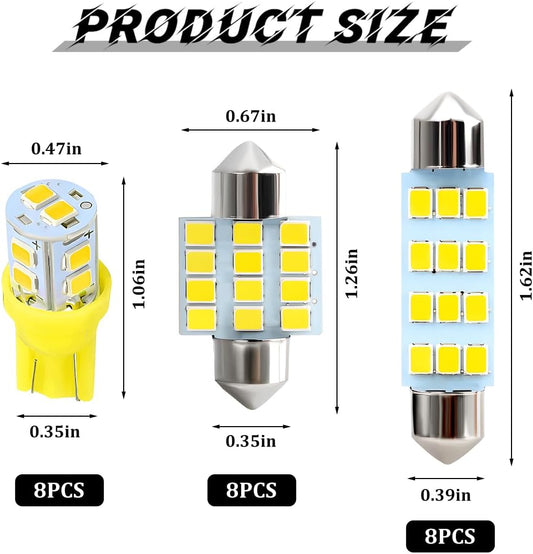 24PCS LED Interior Car Lights, T10 31mm 41mm Dome Bulb Kit, Yellow | 194 168 2825 DE3175 578 sockets, alloy PCB, output for map trunk license tag, plug in, automotive accessories