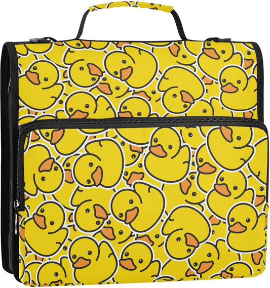 Rubber Ducks Yellow Print Zipper Binder Bag 3 Ring with Shoulder Strap & Handle Multi Pocket Binder Organizer Bag Large Capacity for School Office Supplies