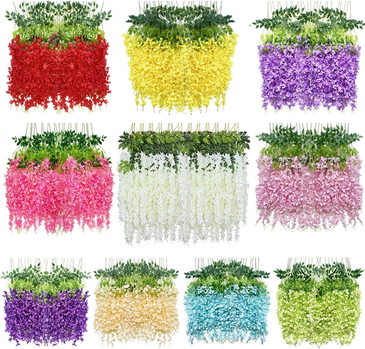Artificial Wisteria Hanging Flowers Fake Wisteria Flower Garland Silk Vines Rattan Decor for Home Wedding Arch Wall Garden Greenery Bedroom Outdoor Office Party Decoration(24, Yellow)