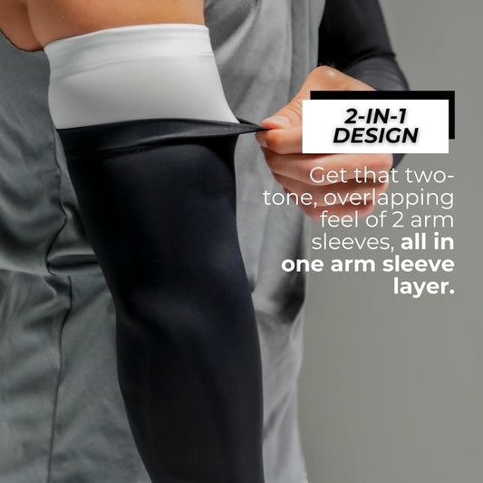KUTFTBL Two-Tone Overlapping Football Arm Sleeves 2-in-1, Compression Support, Moisture-Wicking Fabric, Non-Visible Branding