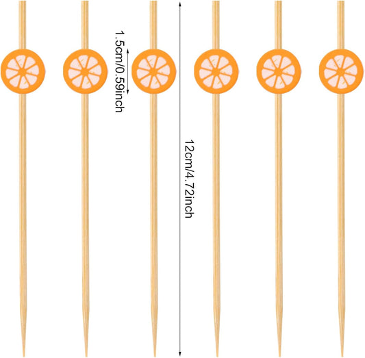 100PCS Orange Bamboo Cocktail Picks Fruit Food Hamburger Toothpicks Cupcake Toppers Sandwich Appetizer Decorative Skewers Drink Garnish Holiday Birthday Party Decoration Sticks