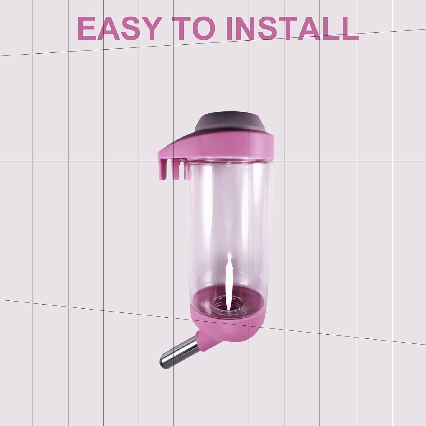 Dog Crate Water Bottle - 12 oz No Drip Kennel Pet Water Dispenser, Easy-to-Use Cage Water Bottle for Dogs, Cats, Small Animals, 350ML, Pink
