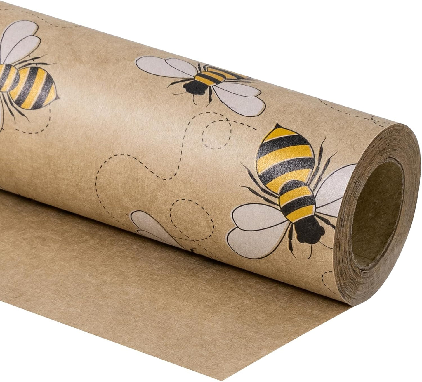 Bee Wrapping Paper Roll, Mini Roll, Honey Bee Design Kraft Gift Wrap Paper Great for Birthday, Party, Holiday, Baby Shower, 17 Inches X 16.4 Feet